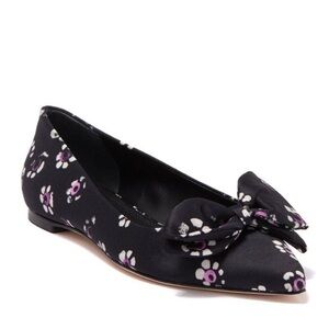 Tory Burch Rosalind Satin Ballet Flat In Black Stamped Floral Size 8